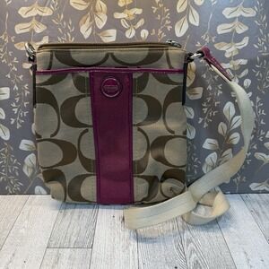 Coach Signature Stripe Shoulder Bag‎ Crossbody Swingpack Berry